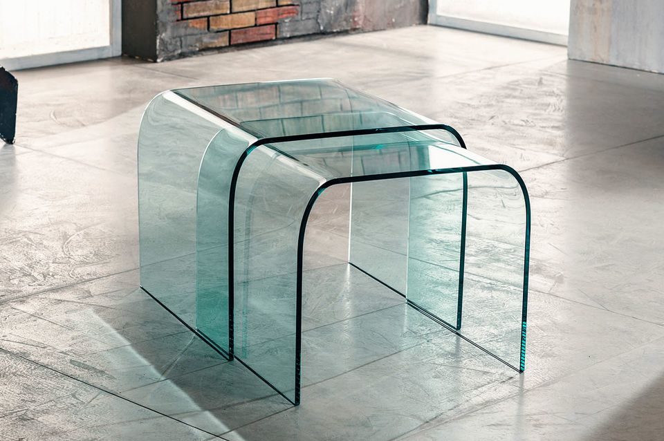Duo imago factory coppia di ponti in vetro curvato 48x48 44x44cm Tavolini per salotto in vetro