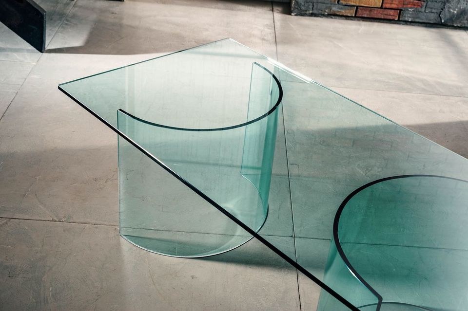 Tavolino da Salotto Base in Vetro curvato con Piano Trasparente IMAGO FACTORY Phoenix 